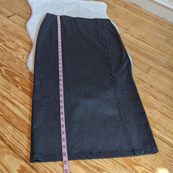 Herringbone Knit Maxi Skirt with Decorative Buttons and Front Side Slit - Picture 4 of 7